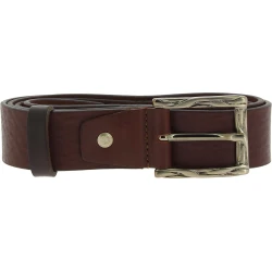 Cinturón de piel marron oscuro con hebilla rectangular de metal clásica