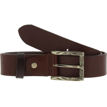 Ceinture en cuir veritable marron foncé avec boucle rectangulaire en métal classique