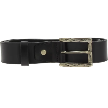 Cinturón de piel negro con hebilla rectangular de metal clásica
