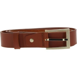 Cinturón de piel brandy con hebilla rectangular de metal clásica