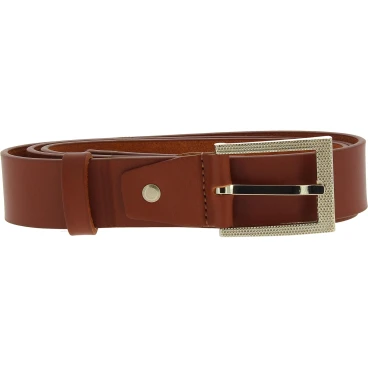 Ceinture en cuir veritable brandy avec boucle rectangulaire en métal classique