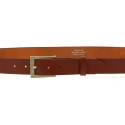 Ceinture en cuir veritable brandy avec boucle rectangulaire en métal classique