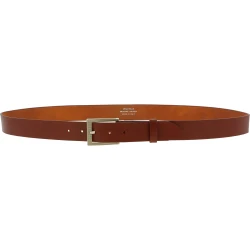 Genuine brandy leather belt with classic rectangular metal buckle