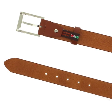 Ceinture en cuir veritable brandy avec boucle rectangulaire en métal classique