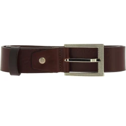 Cinturón de piel marron oscuro con hebilla rectangular de metal clásica