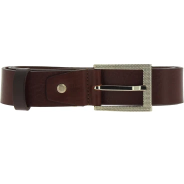 Ceinture en cuir veritable marron foncé avec boucle rectangulaire en métal classique