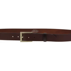 Ceinture en cuir veritable marron foncé avec boucle rectangulaire en métal classique
