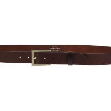 Ceinture en cuir veritable marron foncé avec boucle rectangulaire en métal classique