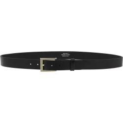 Cinturón de piel negra con hebilla rectangular de metal clásica
