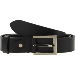 Genuine black leather belt with classic rectangular metal buckle