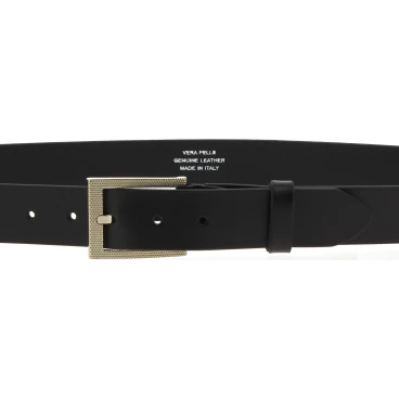 Ceinture en cuir veritable noir avec boucle rectangulaire en métal classique