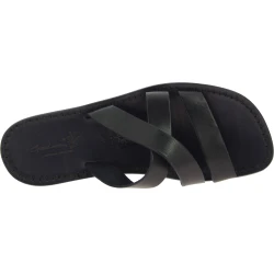 Handmade genuine black leather men's slippers sandals