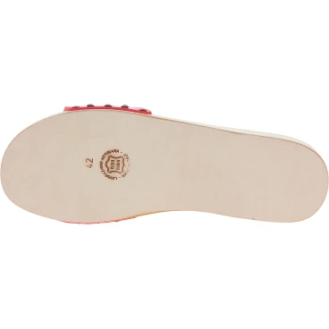 Handmade wooden clog slippers for men with adjustable red leather band