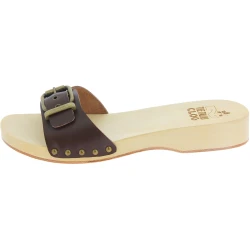 Handgefertigte Holzclogs für Herren mit verstellbares dunkelbraun Lederband