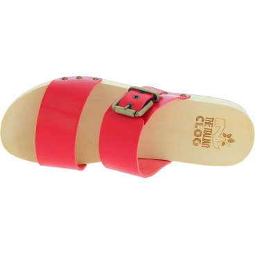 Zuecos artesanales para hombre con doble tira ajustable de piel roja