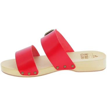 Zuecos artesanales para hombre con doble tira ajustable de piel roja