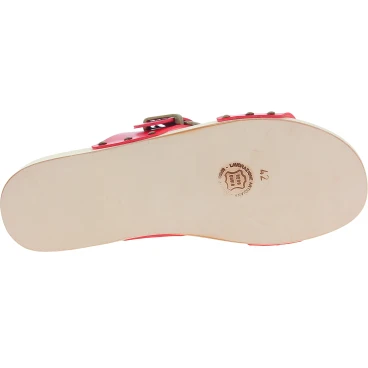 Zuecos artesanales para hombre con doble tira ajustable de piel roja