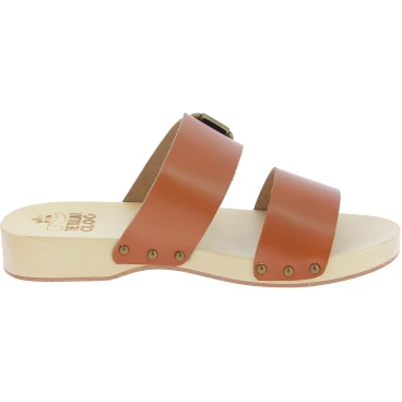 Handmade men's clogs with double adjustable brown leather bands