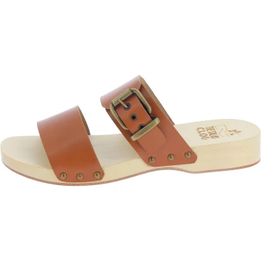 Handmade men's clogs with double adjustable brown leather bands