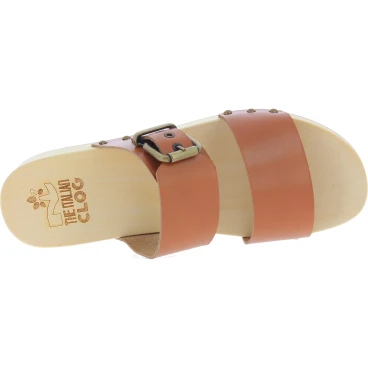 Zuecos artesanales hombre con doble tira ajustable de piel marrón