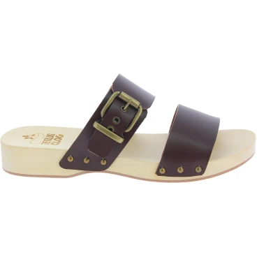 Sabots hommes avec double bande réglable en cuir marron foncé