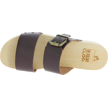 Sabots hommes avec double bande réglable en cuir marron foncé