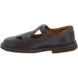 Women's dark brown leather low top t-strap shoes handmade in Italy