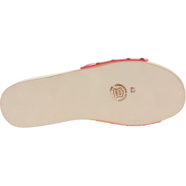 Handmade men's wooden clogs with large red leather band