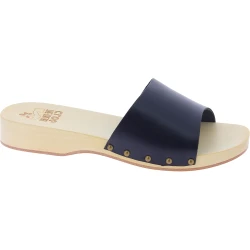 Handmade men's wooden clogs with large black leather band