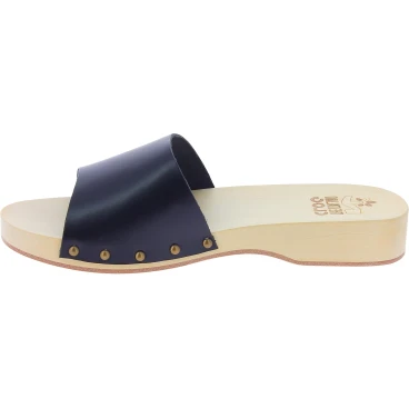 Zoccoli di legno uomo con fascia larga in pelle nera artigianali