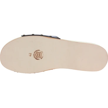 Mules en bois homme avec large bande de cuir noir artisanal