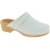 Zuecos de madera para mujer con parte superior cerrada en cuero blanco