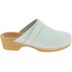 Holzclogs für Damen mit geschlossenem Obermaterial aus weißem Leder