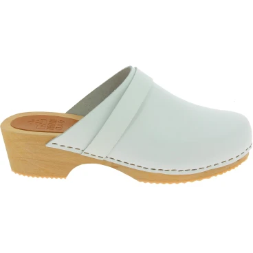 Holzclogs für Damen mit geschlossenem Obermaterial aus weißem Leder