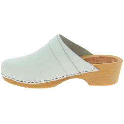 Holzclogs für Damen mit geschlossenem Obermaterial aus weißem Leder