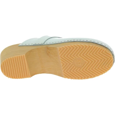 Holzclogs für Damen mit geschlossenem Obermaterial aus weißem Leder
