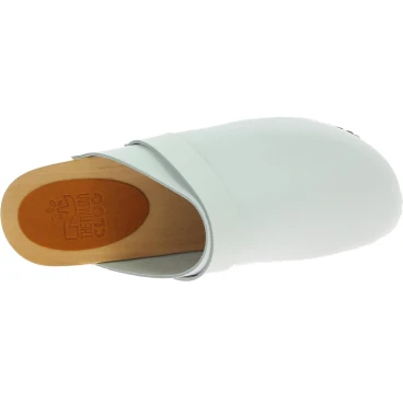 Holzclogs für Damen mit geschlossenem Obermaterial aus weißem Leder