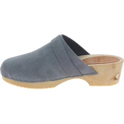 Wooden clogs for women with closed upper in grey suede leather