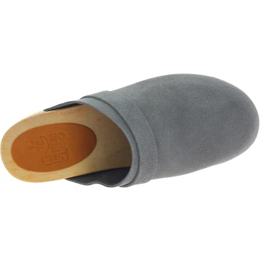Sabots en bois pour femmes avec tige fermée en cuir suédé gris