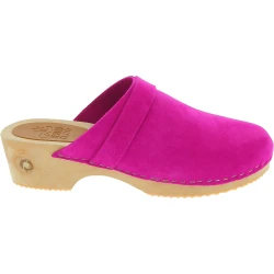 Wooden clogs for women with closed upper in pink suede leather