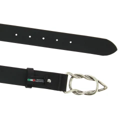 Cintura in pelle di toro nera con fibbia casual in metallo