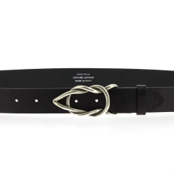 Ceinture en cuir de taureau noir avec boucle en métal