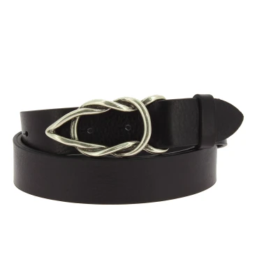 Cintura in pelle di toro nera con fibbia casual in metallo