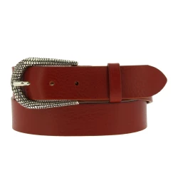 Ceinture en cuir marron avec boucle en métal écaillé