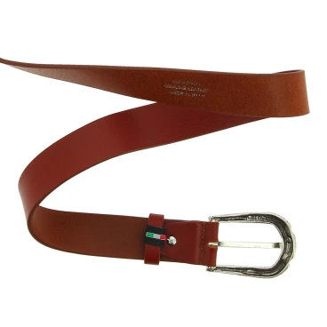 Cintura in pelle marrone con fibbia squamata in metallo