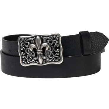 Handcrafted black leather belt with Florentine lily buckle