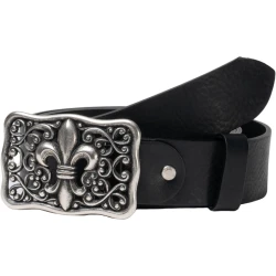 Ceinture en cuir noir avec boucle fleur de lys florentine