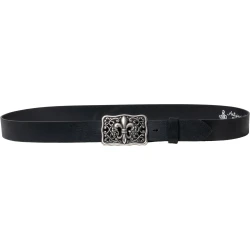 Handcrafted black leather belt with Florentine lily buckle
