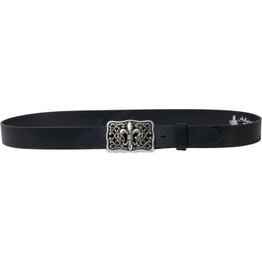 Handcrafted black leather belt with Florentine lily buckle