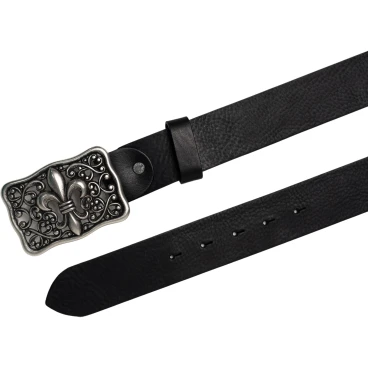 Handcrafted black leather belt with Florentine lily buckle